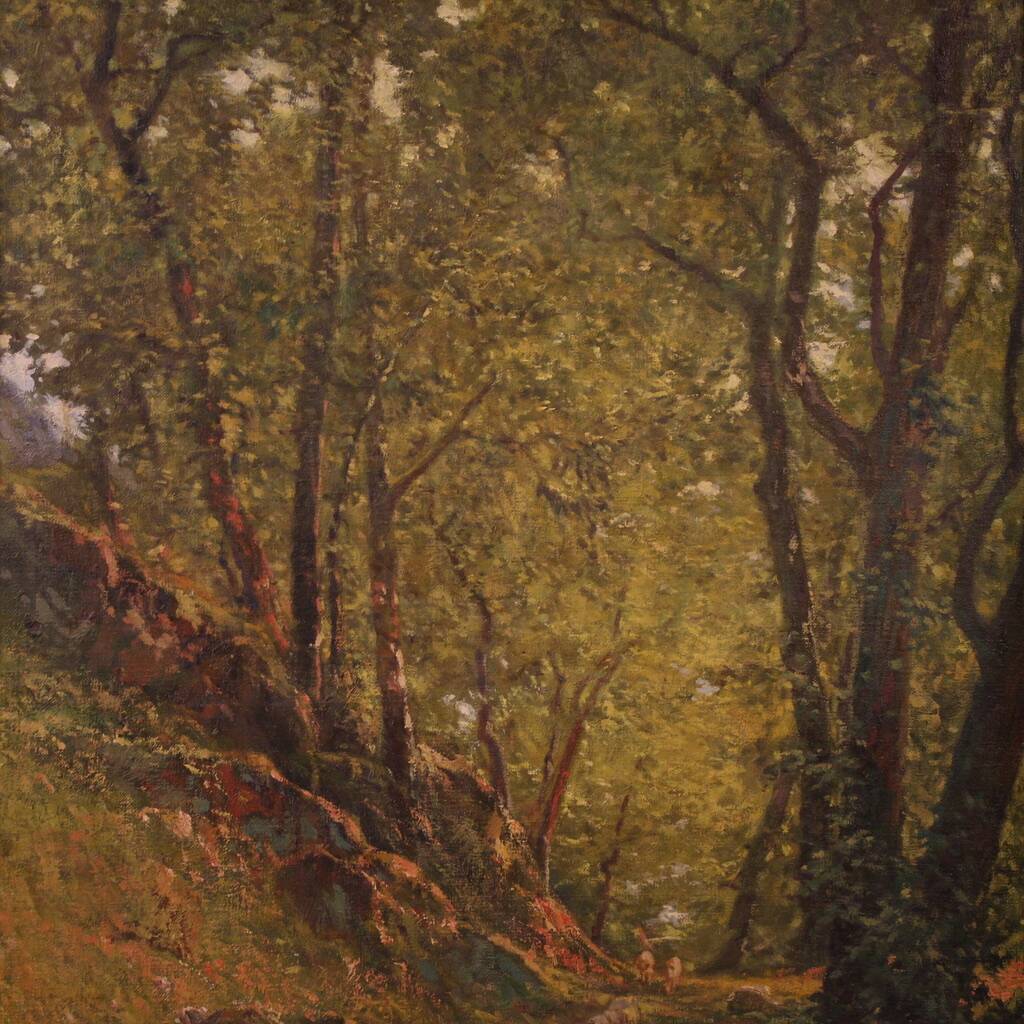 Italian landscape painting with sheep signed C. Bentivoglio