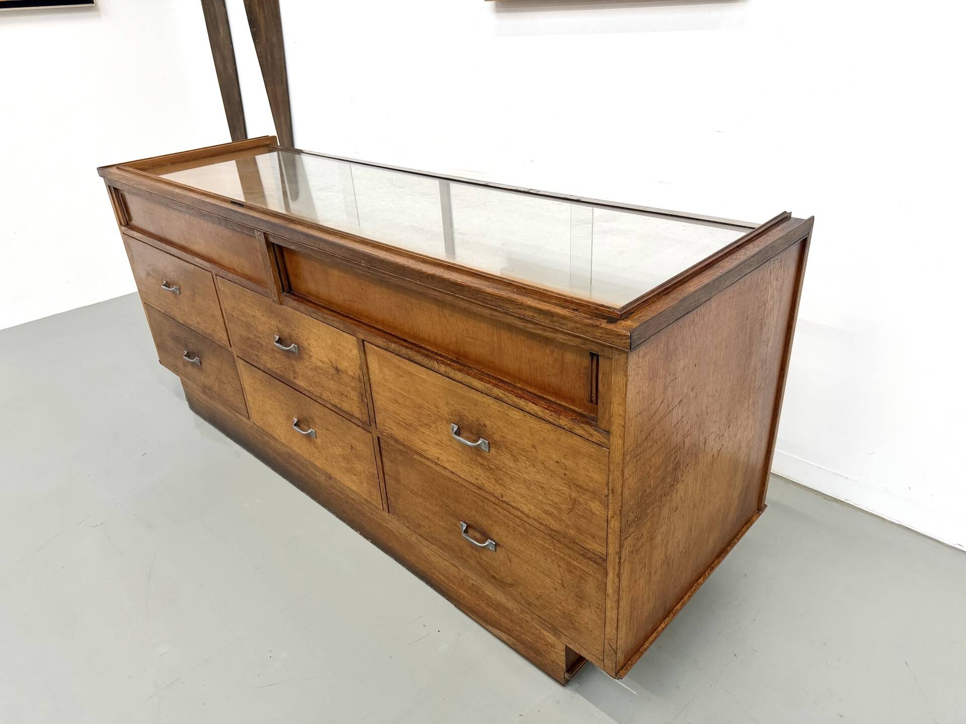 Vintage Siegel Paris workbench in oak and glass – 1950