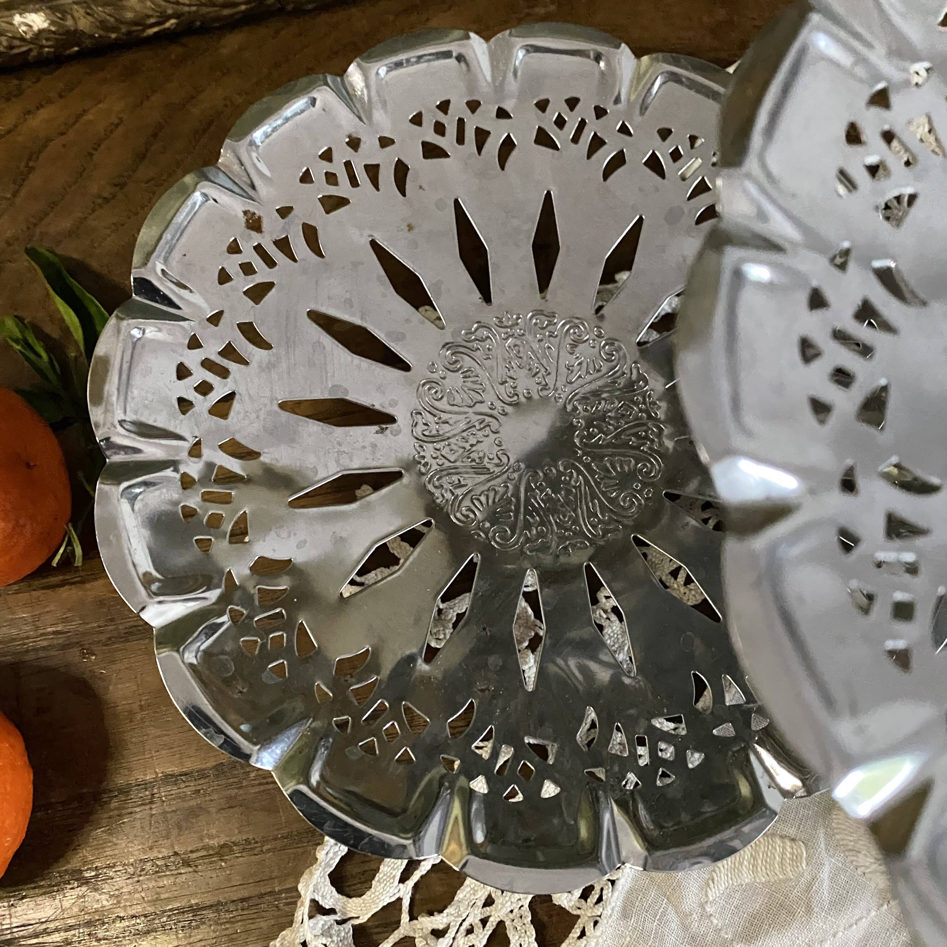 Vintage stainless steel serving platter with 3 tiers