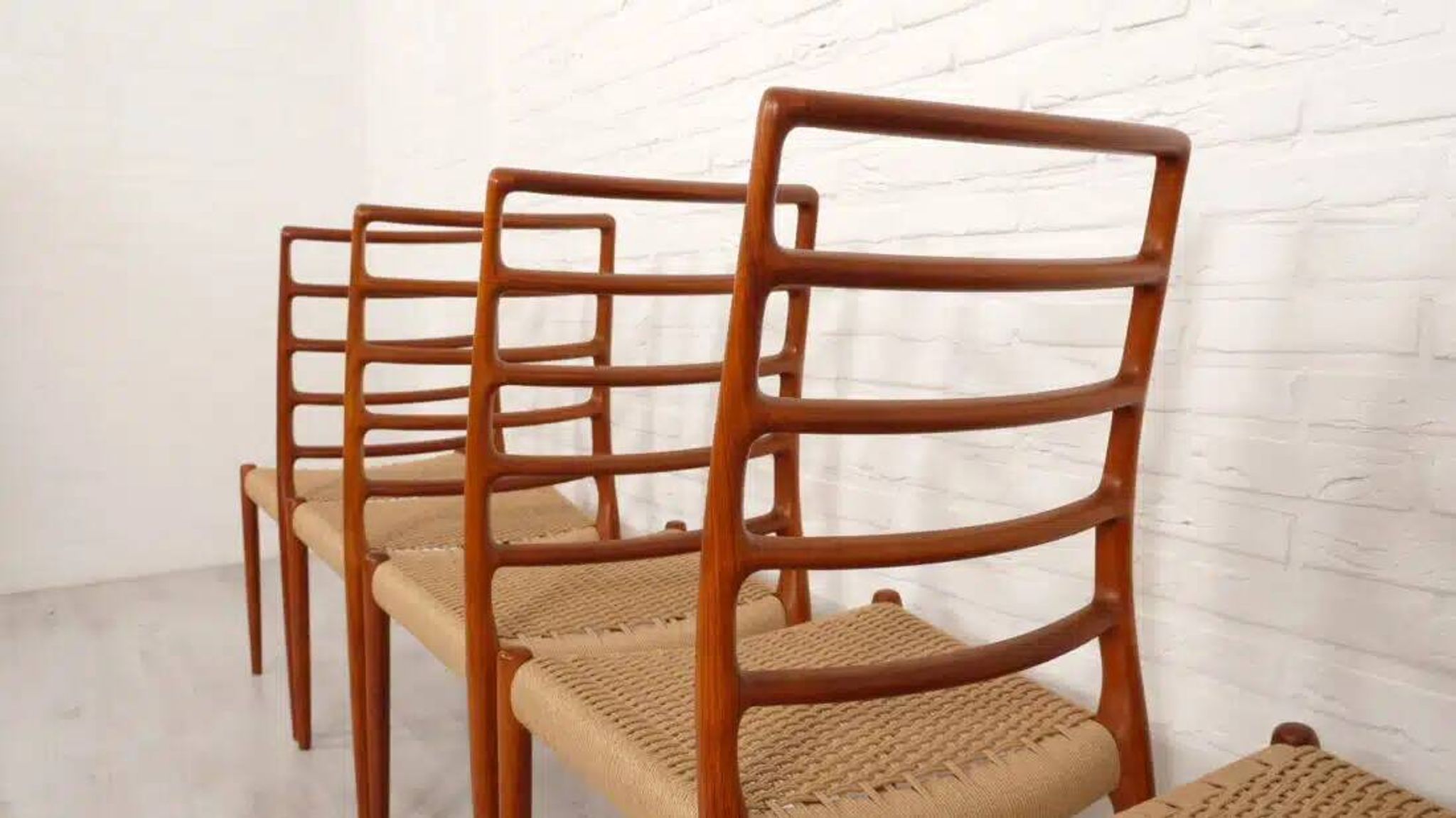 6 x vintage dining chairs | Niels Otto Møller | Model 82 | Papercord | Teak