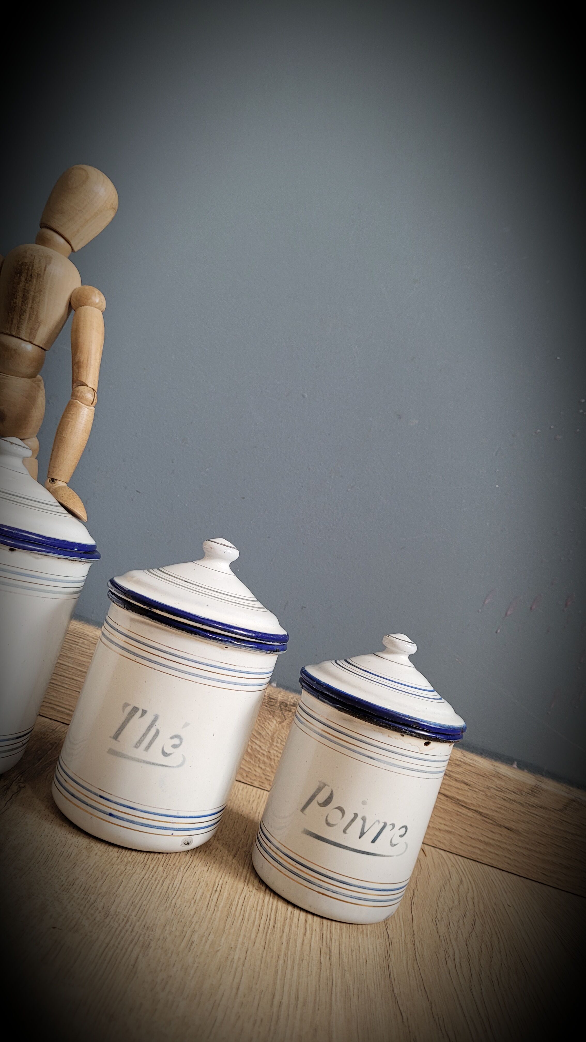 Set 5 pots kitchen white and blue
