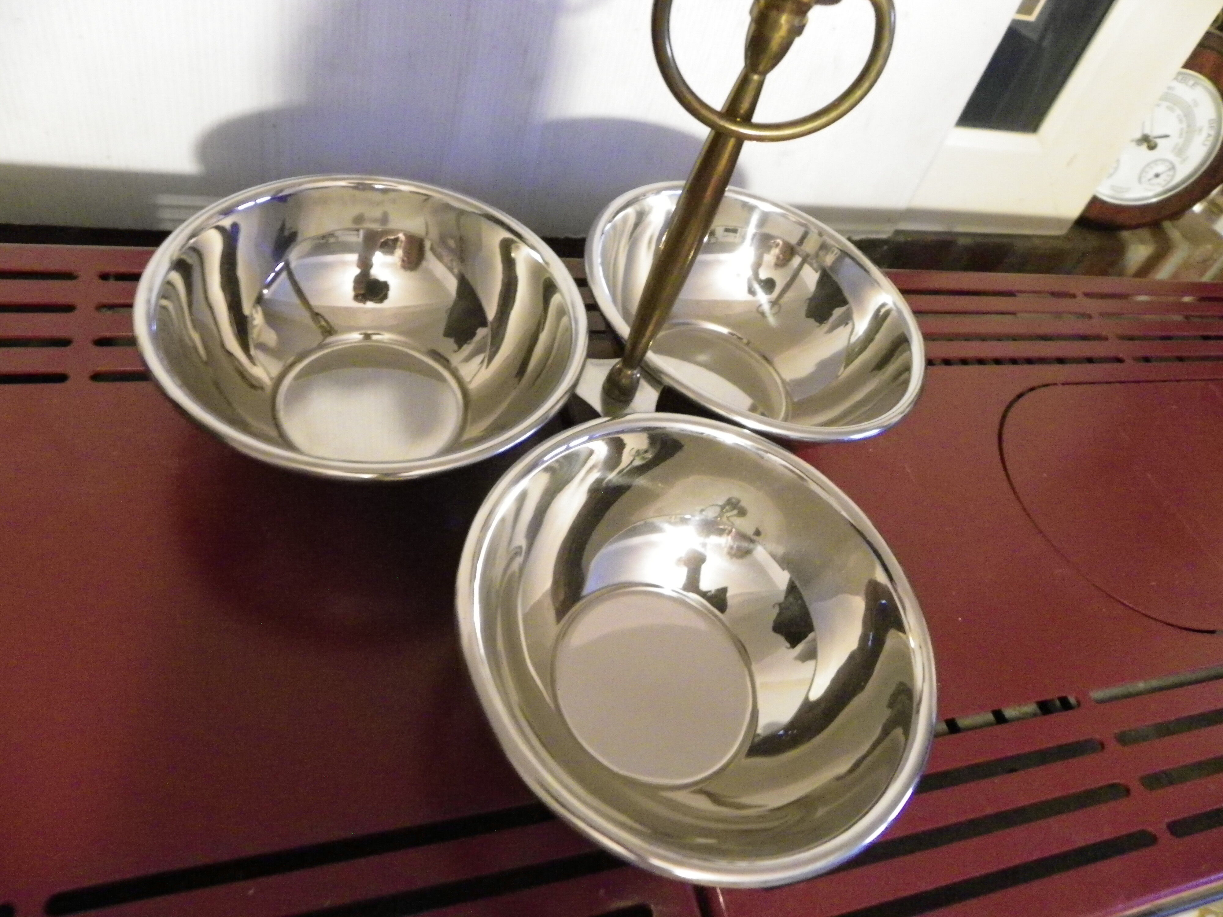 Serviteur 3 bols inox vintage prise laiton