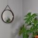 Italian round wall mirror in solid teak leather and brass 1950 68x53cm