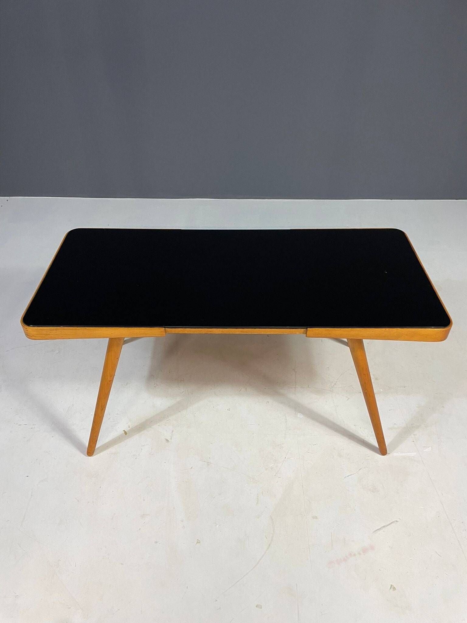 Coffee table, mid-century, opaxite glass top, Interiér Praha, 1960s