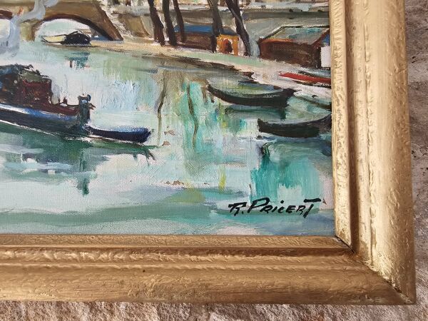 Tableau Huile sur Toile Paris sur la seine -  signé Raphael Pricert 1903 -