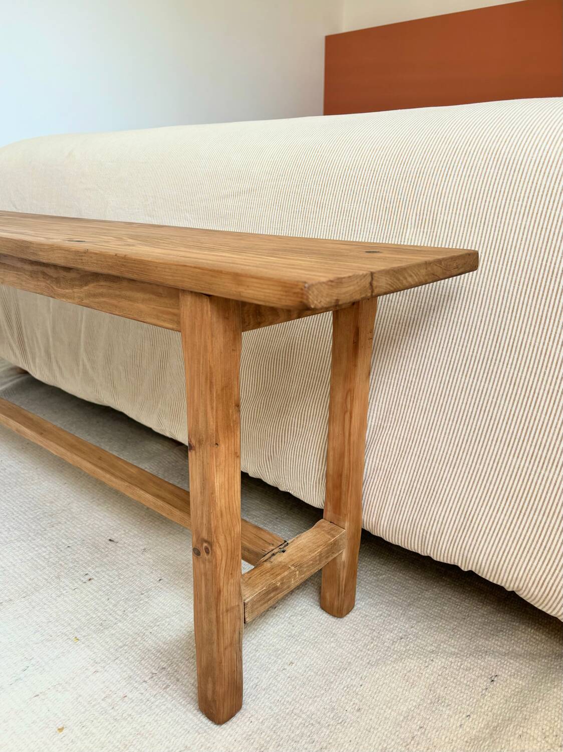 Vintage farm bench, old solid wood, renovated