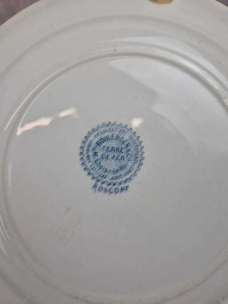 Set of 2 antique flat plates Terre de Fer – Hippolyte Boulenger & Cie – Roscoff model