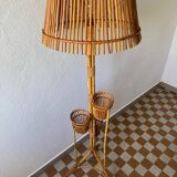 50s rattan plant stand floor lamp