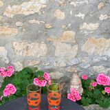 6 glasses to orangeade mosaic orange and green vintage 1970