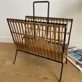 Rattan and wrought iron magazine holder