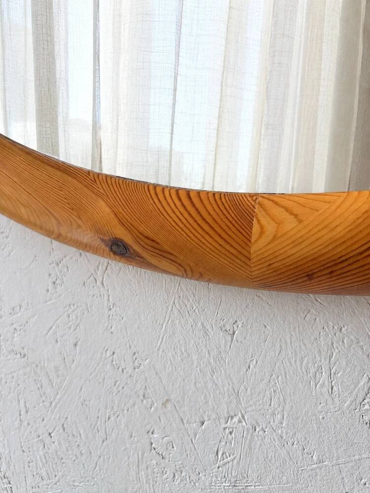 Oval pine mirror Glasmaster Markaryd Sweden 1970s