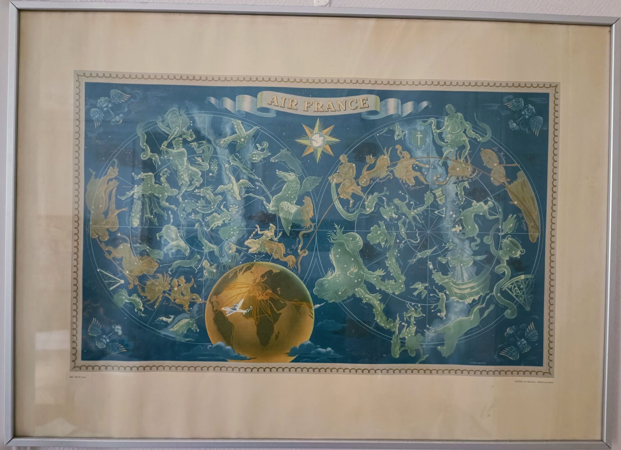 Poster Air France ancienne - planisphère Constellation - Lucien Boucher 50's