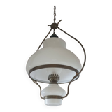 Lustre en opaline et cuivre