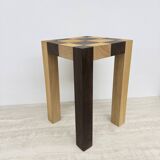Vintage solid wooden side table chess style , 1970s