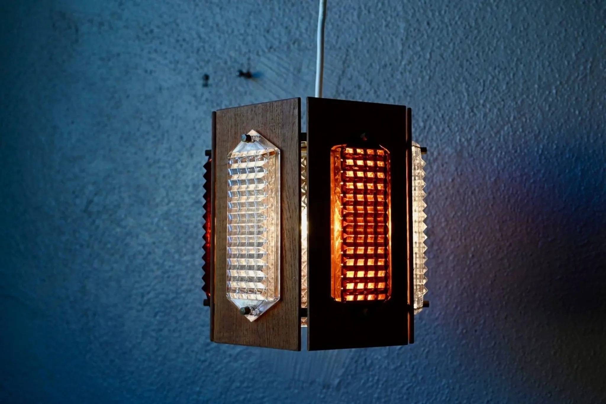 Scandinavian suspension teak pressed glass Wiktor Berndt A-lighting 1960s