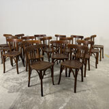 Set of 17 vintage bistro chairs in curved wood — striped seat, be