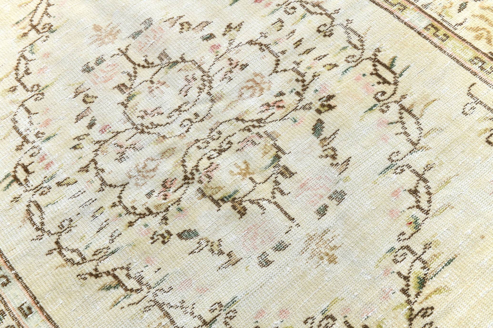 Tapis Vintage Turc Crème, Médaillon Floral, Style Shabby Chic, 150x250Cm