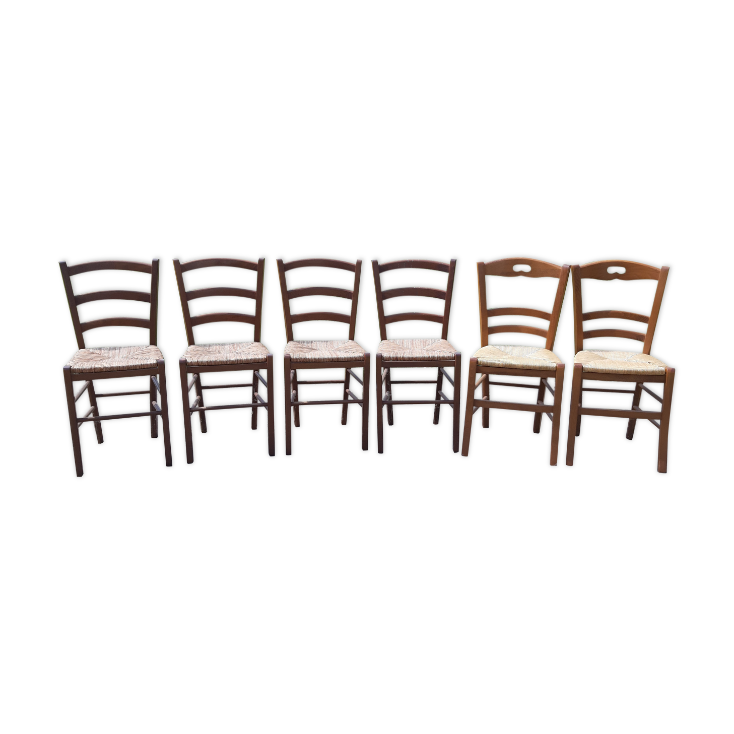 6 antique mulched chairs