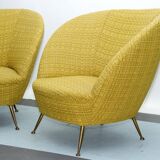 Pair of Ico Parisi-Style Armchairs in Original Fabric, Italy, 1950s