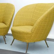 Pair of Ico Parisi-Style Armchairs in Original Fabric, Italy, 1950s