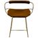 Kitchen bar stool with a brass metal backrest and natural tan tobacco leather.