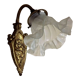 French art nouveau bronze wall light white frilled patterned glass shade 4213