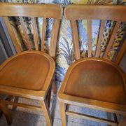 Set of 2 blond wood bistro chairs 1940