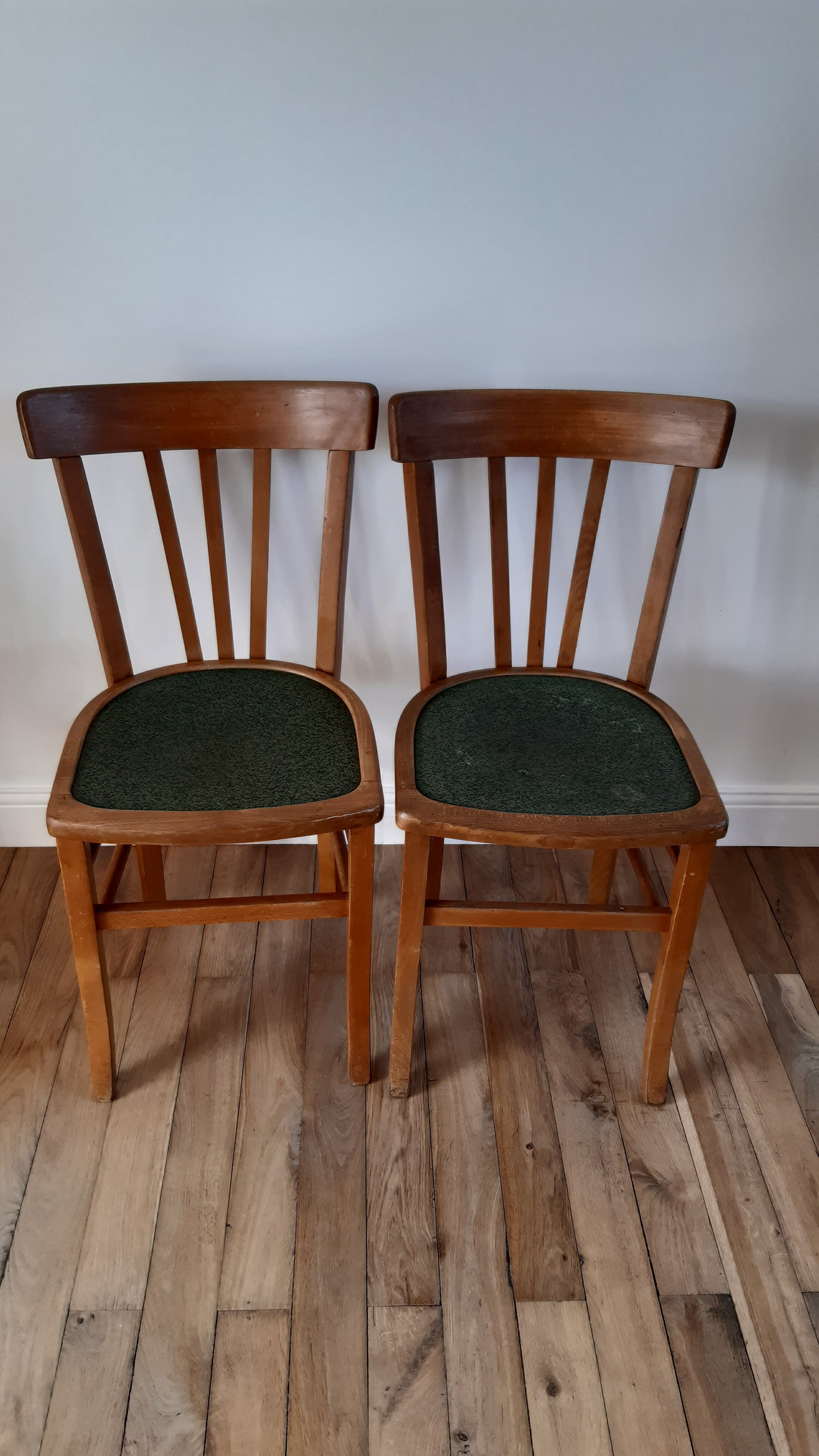 Pair of Luterma bistro chairs in beech wood and green seat 50s