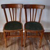 Pair of Luterma bistro chairs in beech wood and green seat 50s