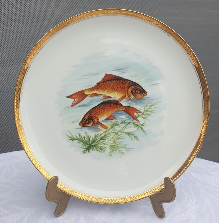 Set 12 plates porcelain fish edge laurel gold Bernardaud