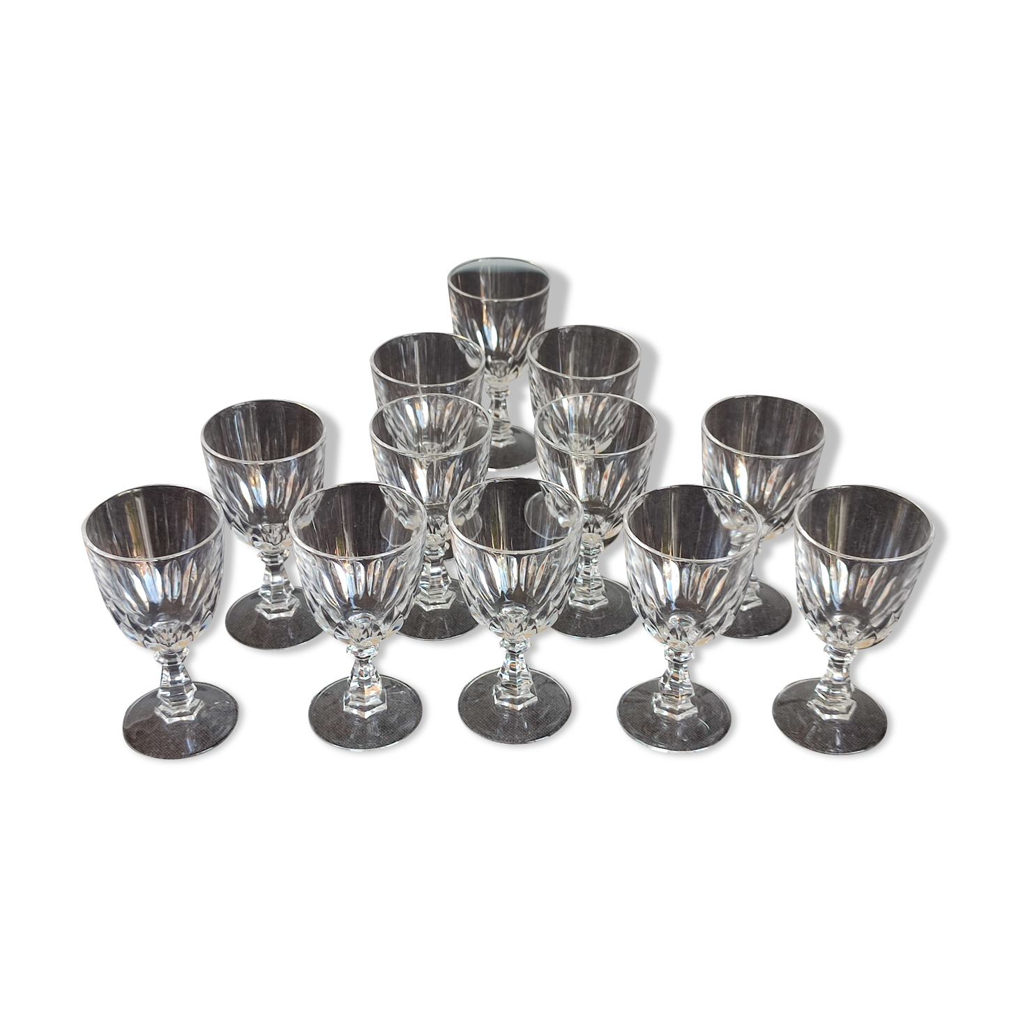 Set of two chest of small glasses with vintage Arques crystal liqueur