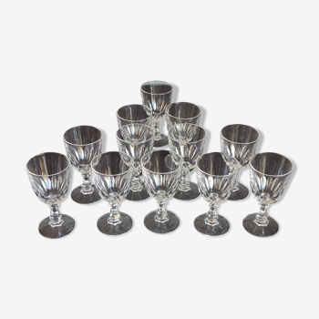 Set of two chest of small glasses with vintage Arques crystal liqueur