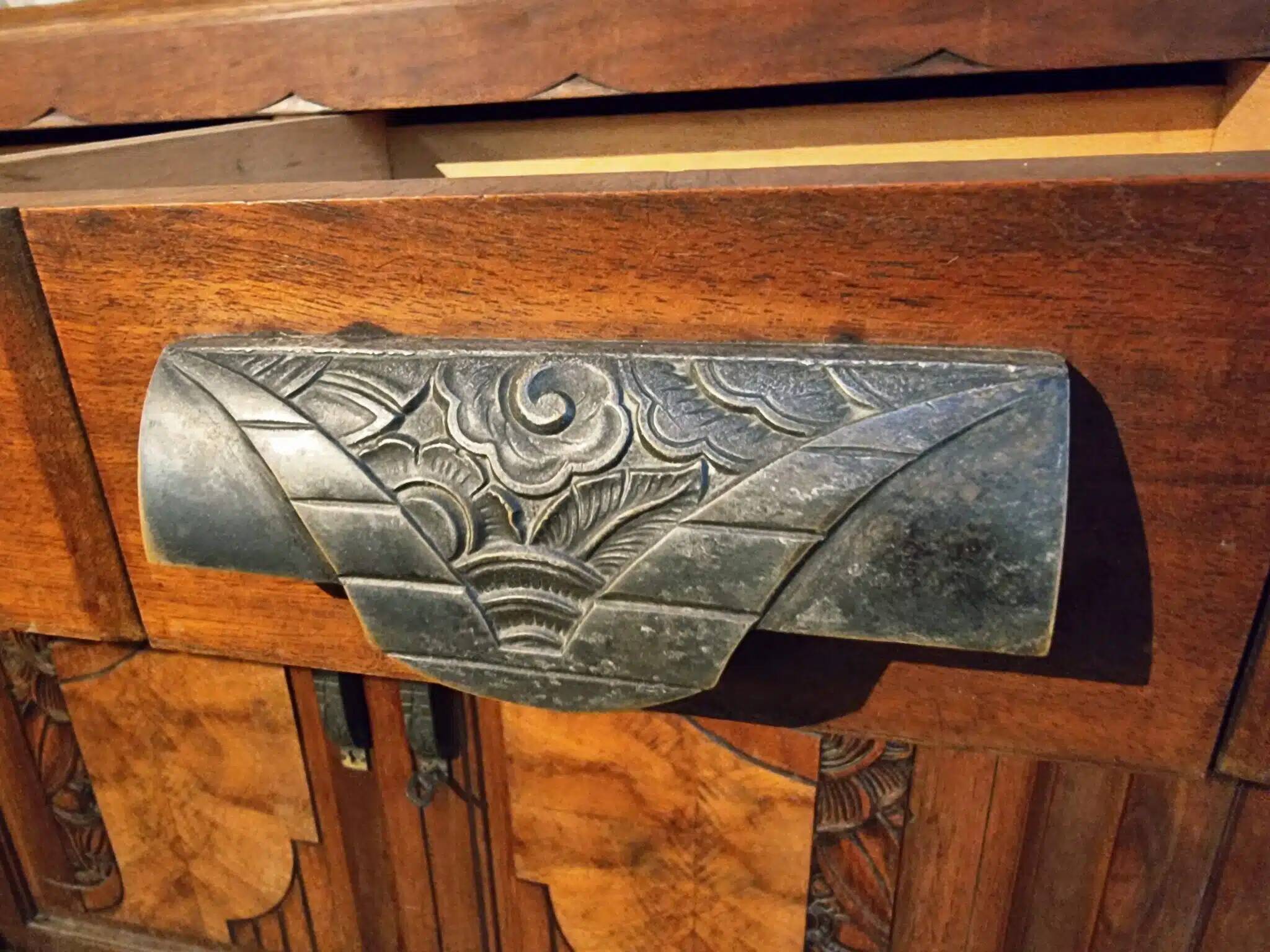 French Art Deco walnut sideboard with marble top (1920s)