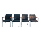 4 vintage design dining chairs in black leather mauser werke germany 1960s