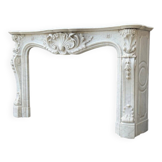 Remarkable Louis XV Style Fireplace, In Carrara Marble Circa 1880