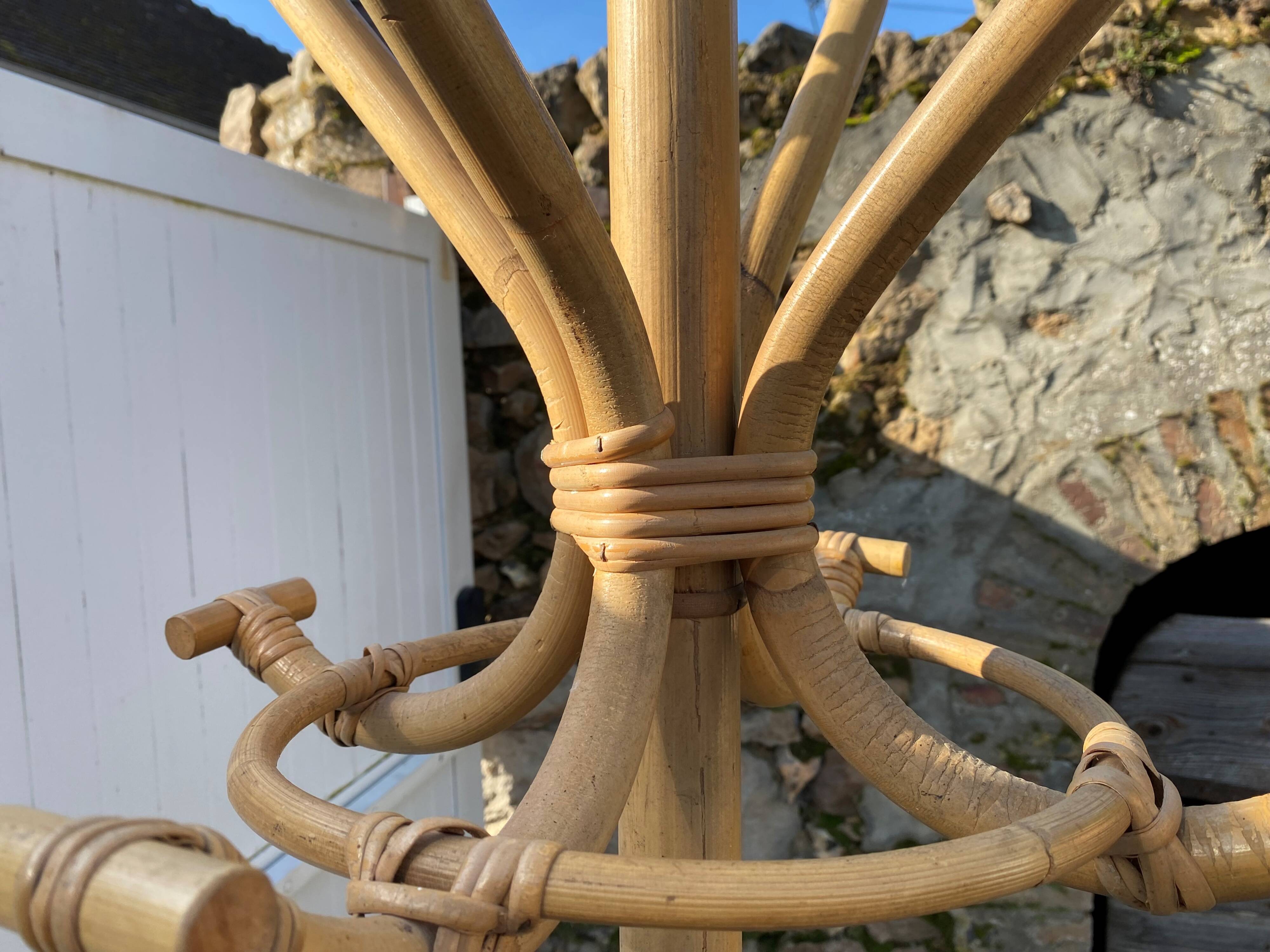 Vintage 1970s rattan parrot coat rack