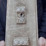 Polychrome carved wood panel, wall element