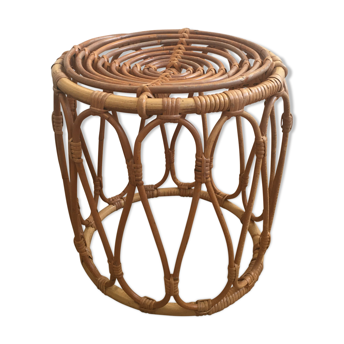 Vintage rattan pouf stool