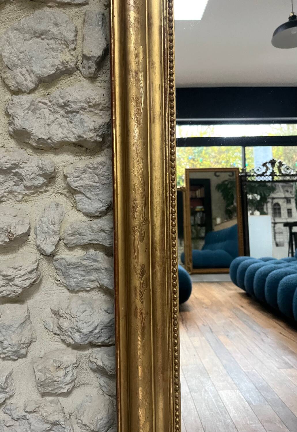 Antique mirror 173/94.5cm Louis-Philippe with a pediment and beaded overmantel.