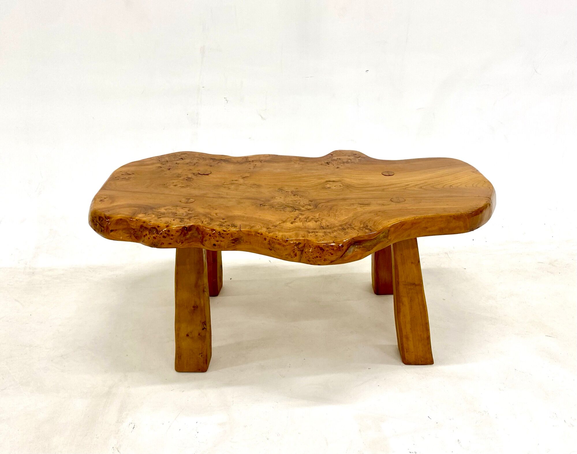 Brutalist elm magnifying glass coffee table 1970s