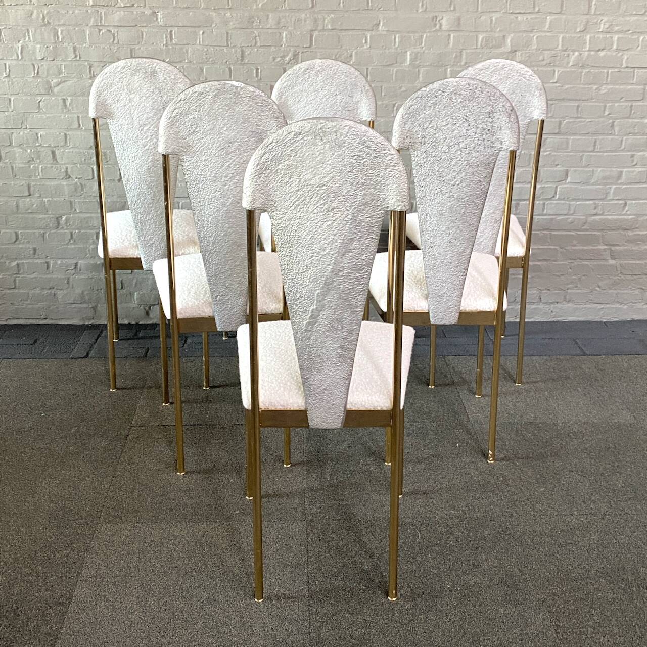 Set of 6 glamorous 'noble pen shell back' dining chairs - late 1980's