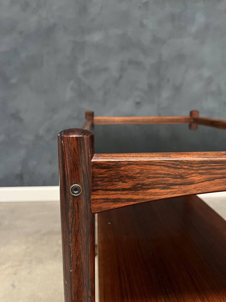 Rolling Cart in Rosewood with Black Formica Top, 1960s