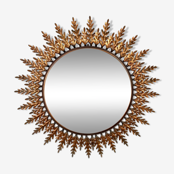 Miroir vintage sunburst en cuivre, 1970