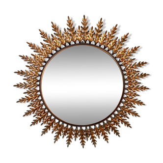 Miroir vintage sunburst en cuivre, 1970