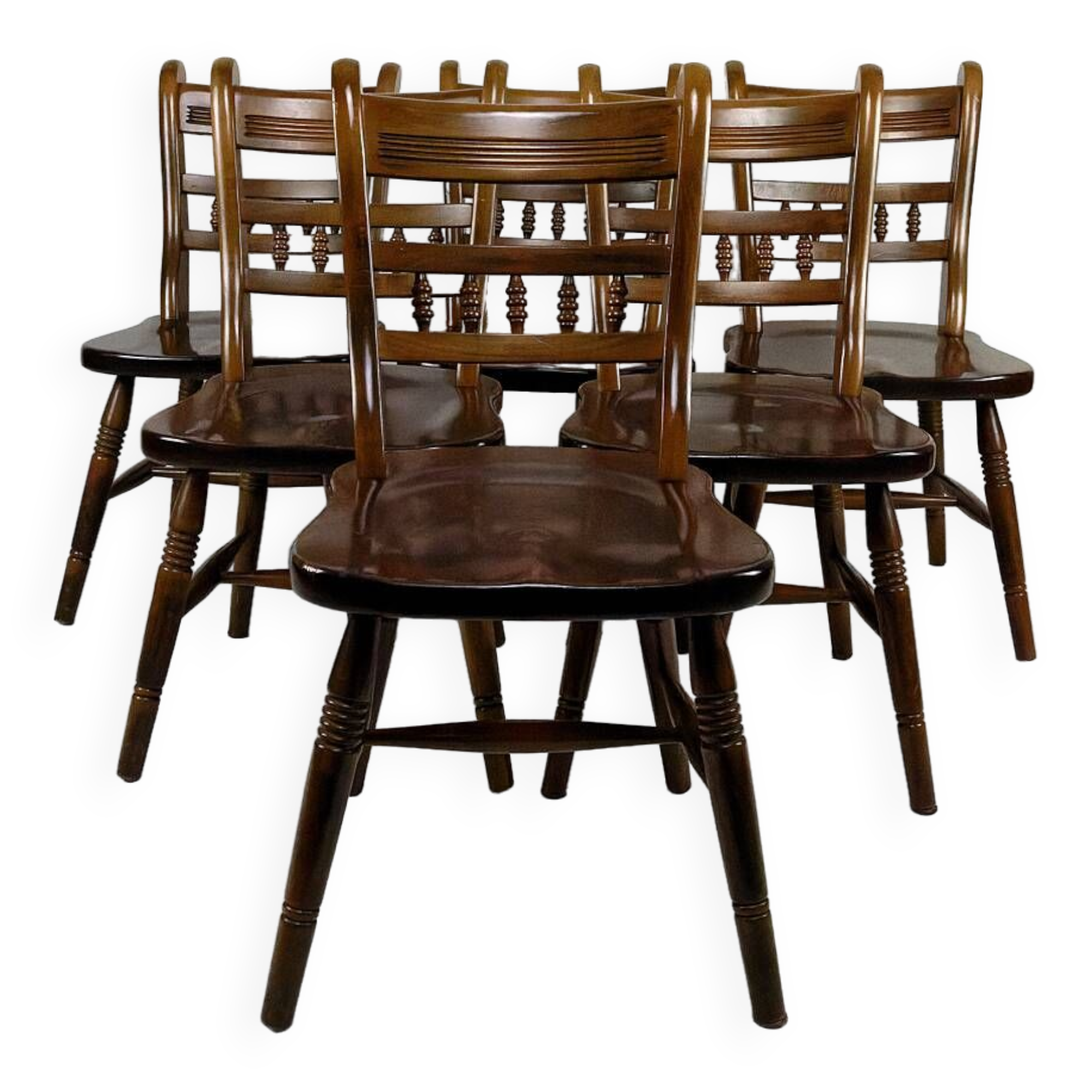 Set of 6 "Windsor" / Western / Cowboy chairs in beech, Circa 1970