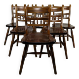 Set of 6 "Windsor" / Western / Cowboy chairs in beech, Circa 1970