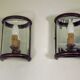 Pair french country brass & curved glass wall lights mirrored back plate 3965