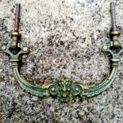 Pair of bronze furniture handles with a mask design, 19th century.