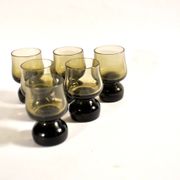 Set of 6 vintage smoked glass shot glasses from Italy, 1970-1980.