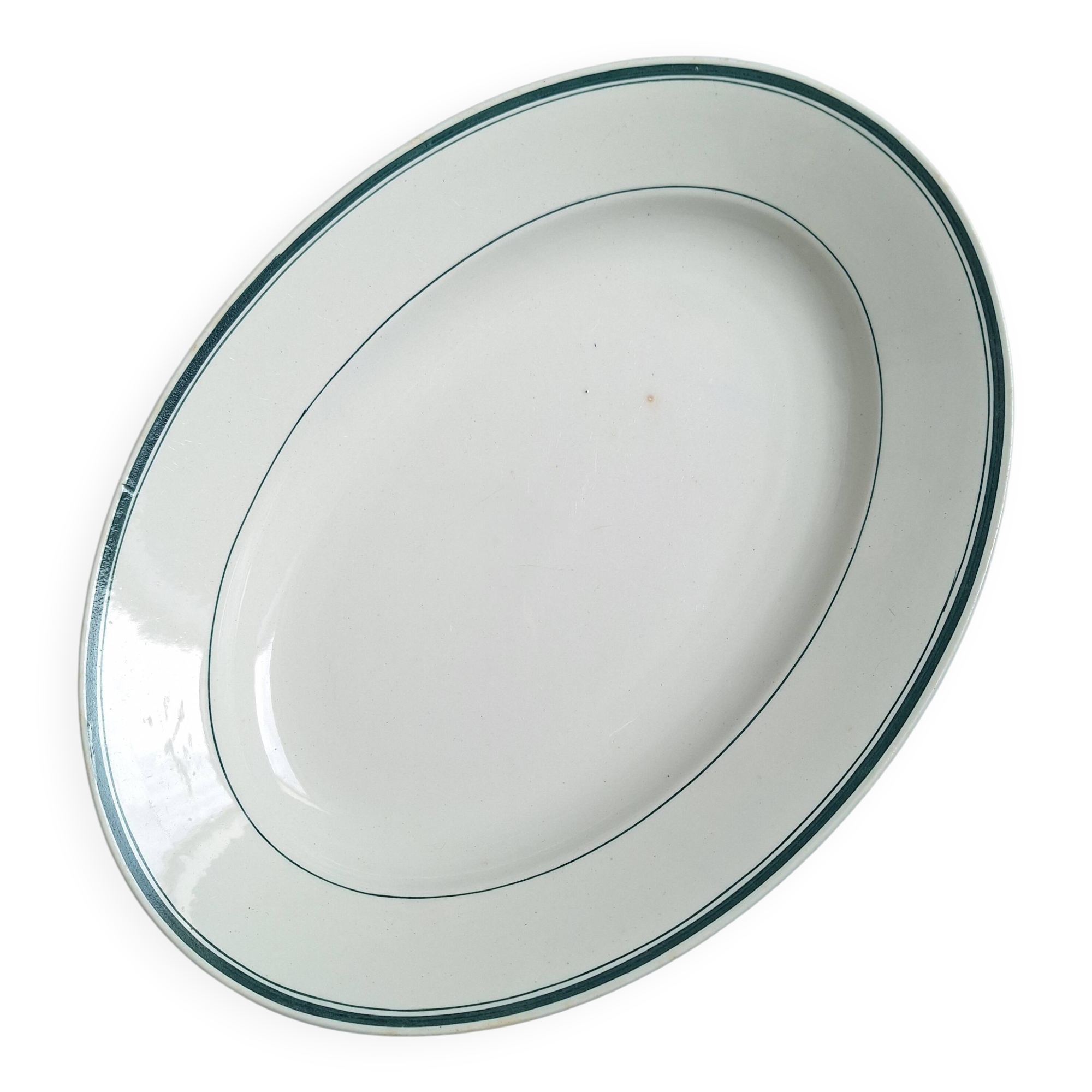 Green oval shallow dish from Moulin des Loups